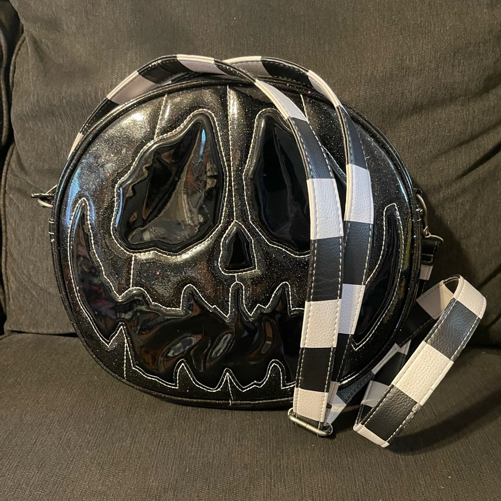 Double sided pumpkin face Love pain & stitches crossbody bag